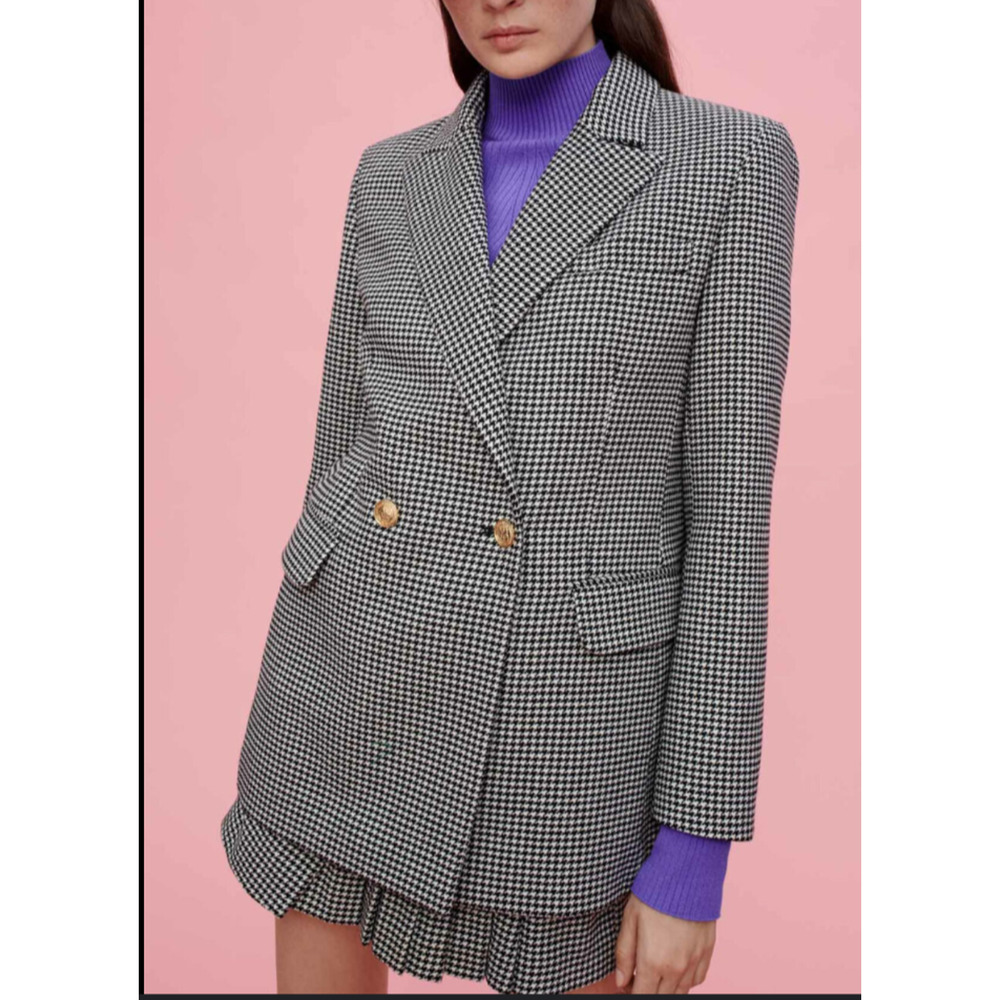 Maje Houdstooth black white Hiver Blazer Jacket - 40 - L Large New